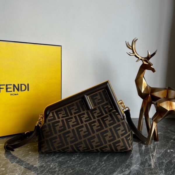 Fendi Bag Knitte Fabric Women Handbag - Coffee Brown and black - Image 2