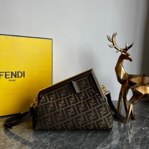 Fendi Bag Knitte Fabric Women Handbag - Coffee Brown and black