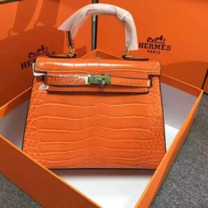 Hermes Leather Ladies Shoulder Square Handbag - orange