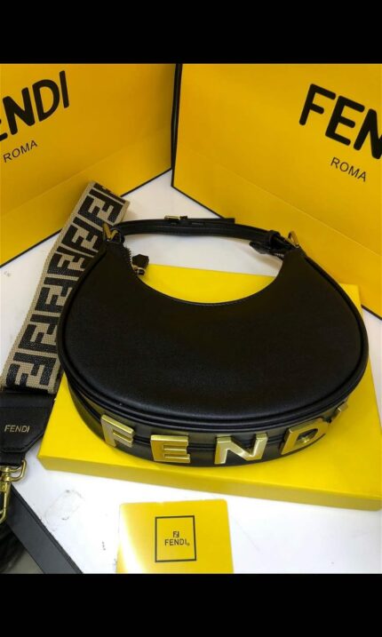 Black Fendi Roma handbag with gold-tone hardware