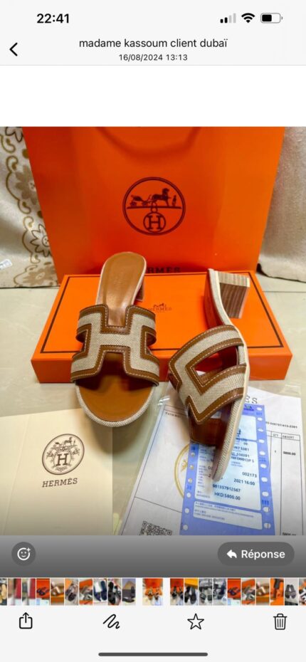 Hermès Oran sandals in brown and white