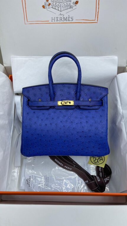 Hermès Birkin 30 handbag in Bleuet Ostrich leather