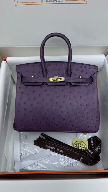 Hermès Birkin 30 bag in violet ostrich leather with palladium hardware