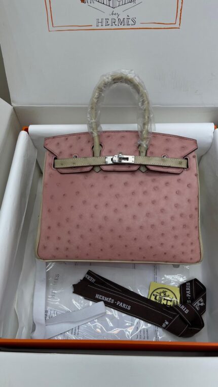 Hermès Birkin 25 handbag in pink ostrich leather