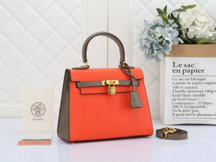 Hermes Bicolor Kelly 28cm Bag in Epsom Leather Orange