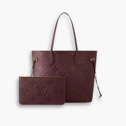 This is a Louis Vuitton Neverfull MM tote bag in Monogram maroon Empreinte leather