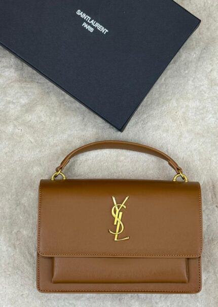 Saint Laurent Medium Sunset shoulder bag in smooth brown leather