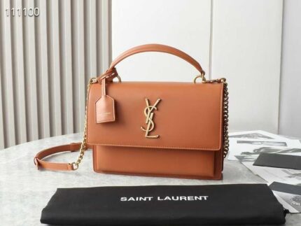 Saint Laurent Medium Sunset shoulder bag in smooth orange leather