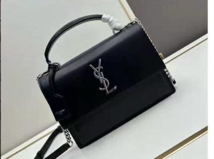 Saint Laurent Medium Sunset shoulder bag in smooth black leather
