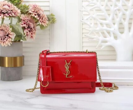 Saint Laurent Sunset Small shoulder bag in red patent leather