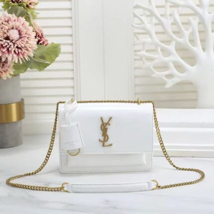 Saint Laurent Sunset Small shoulder bag in white  patent leather