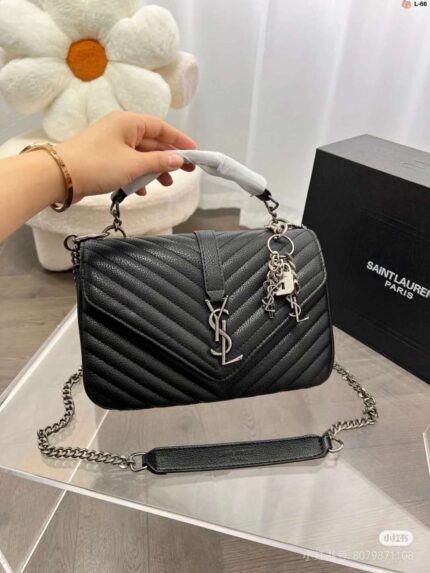 Saint Laurent Collège Medium shoulder bag in quilted black lambskin leather