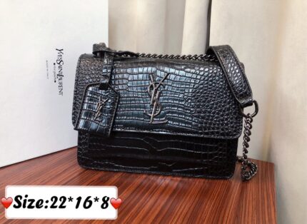 Saint Laurent Medium Sunset bag in crocodile-embossed leather