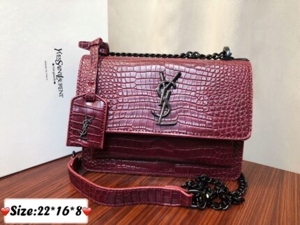 Saint Laurent Medium Sunset bag in Red crocodile-embossed leather