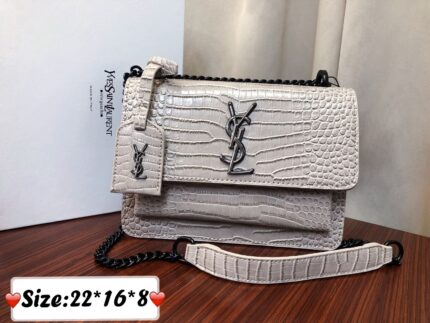 Saint Laurent Medium Sunset bag in crocodile-embossed leather