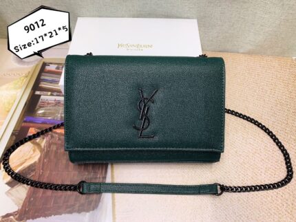Saint Laurent Kate Monogram shoulder bag in a dark green shade