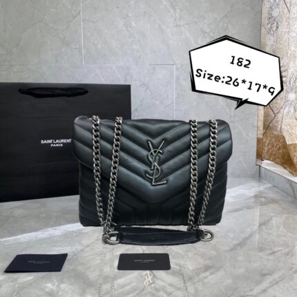 Saint Laurent Loulou shoulder bag in black matelassé leather