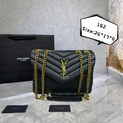 Saint Laurent Loulou medium shoulder bag in black quilted lambskin with gold hardware