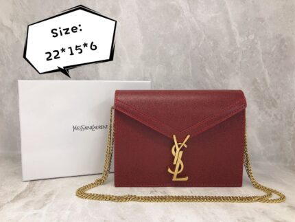 Saint Laurent Cassandra Wallet on Chain (WOC) bag in red grained leather