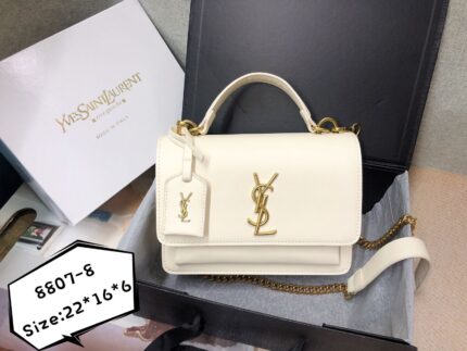 Saint Laurent Sunset Medium leather shoulder bag in white