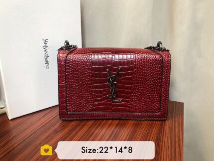 Saint Laurent Sunset Medium shoulder bag in crocodile-embossed leather