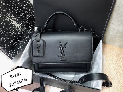 Saint Laurent Sunset bag in black smooth leather with black hardware