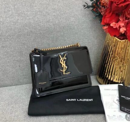 Saint Laurent Sunset Small Bag in  black Patent Leather