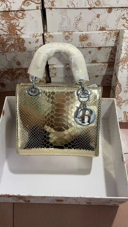 Christian Dior Mini Lady bag in bronze-toned python leather
