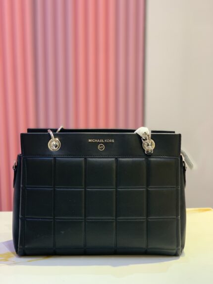 Michael Kors Susan Medium Quilted Leather Satchel in black