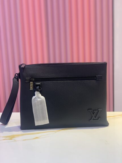 Black Louis Vuitton Aerogram Takeoff Pouch in cowhide leather.