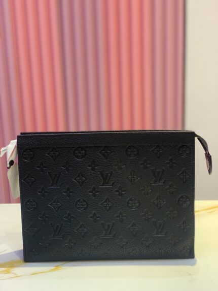 black calf leather Ferragamo Gancini logo-embossed clutch bag