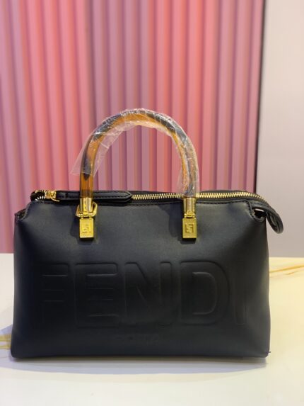 Fendi By The Way Top Handle Boston Bag in black leather with clear handles