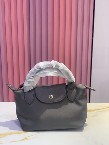 Longchamp Le Pliage top-handle bag in grey leather