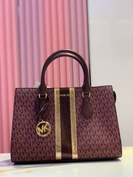 Michael Kors Sheila Medium Signature Logo and Metallic Satchel
