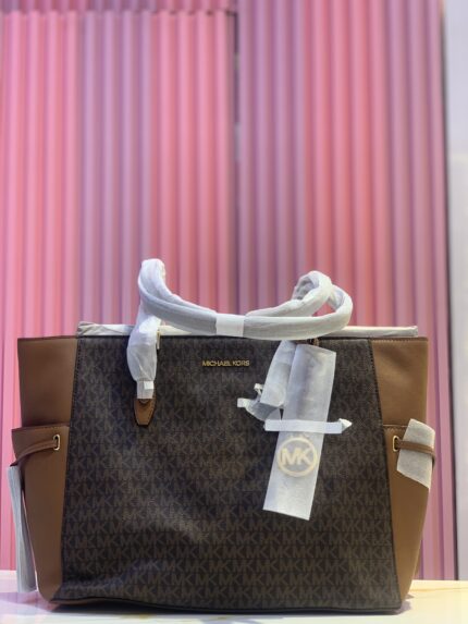 Michael Kors Gilly Large Brown Travel Drawstring Tote Bag