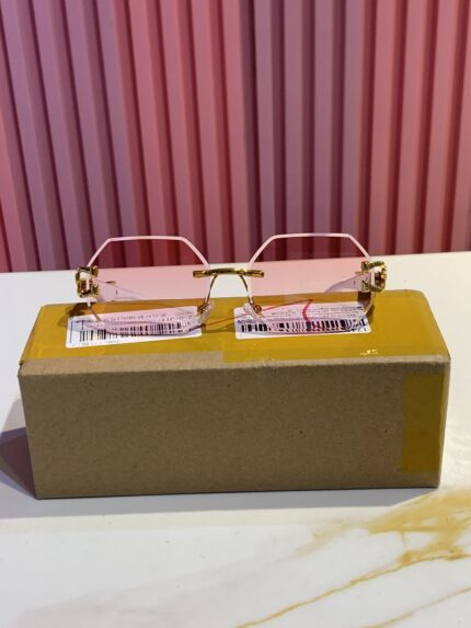 Vintage Rimless Rectangle Sunglasses for Women Men,Trendy Gold Metal Frameless Square Sun Glasses Transparent Eyewear