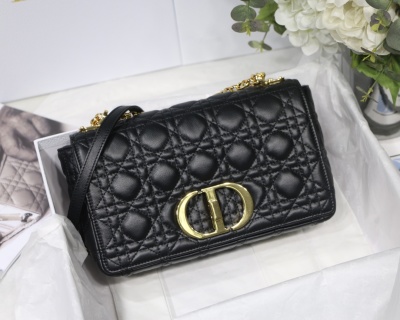 Dior Caro bag in black supple calfskin with Cannage stitching