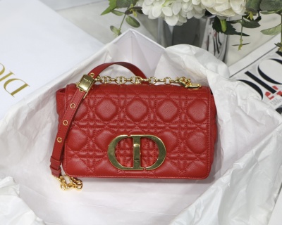 Christian Dior red quilted grained leather Caro handbag