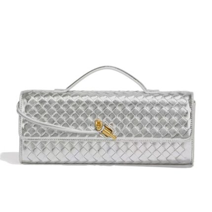Bottega veneta silver woven leather crossbody clutch bag