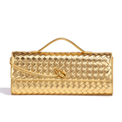 Bottega Veneta gold woven PU leather clutch bag
