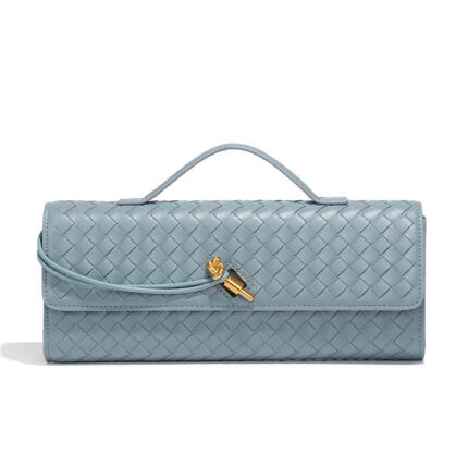 Bottega Veneta woven leather (or PU leather) clutch handbag in a light blue