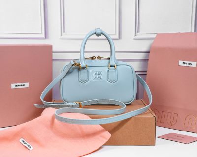 Miu Miu Arcadie leather bag in a light blue color