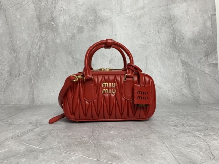 Miu Miu Arcadie matelassé nappa leather mini top-handle bag in red