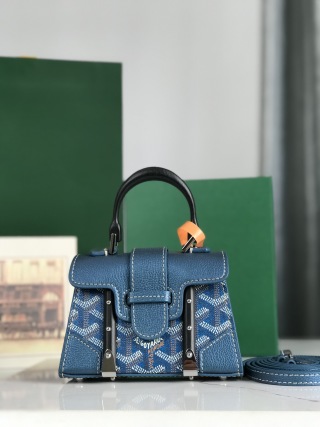 Goyard Saïgon Structuré Nano bag in pearly blue Goyardine canvas with palladium hardware