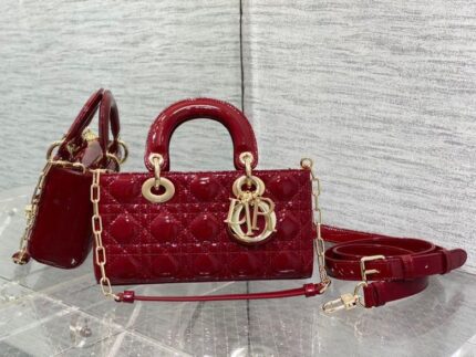 Dior Small Lady D-Joy bag in cherry red patent calfskin with Cannage stitching