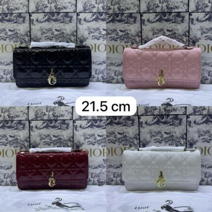 Four quilted Dior bags available in black, pink, white, and maroon colors