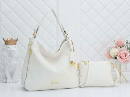 white Dior D-Journey bag in grained calfskin leather with gold-tone hardware