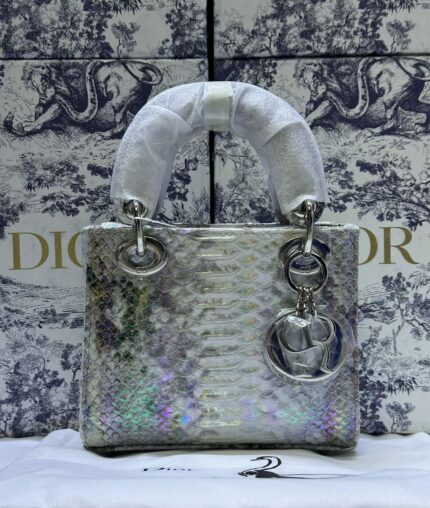 Dior Beige/Black Python and Sequins Medium Lady Dior Tote