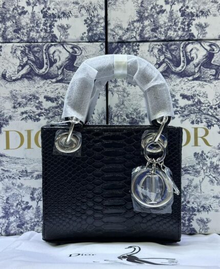 Christian Dior Medium Lady Dior bag in black python leather