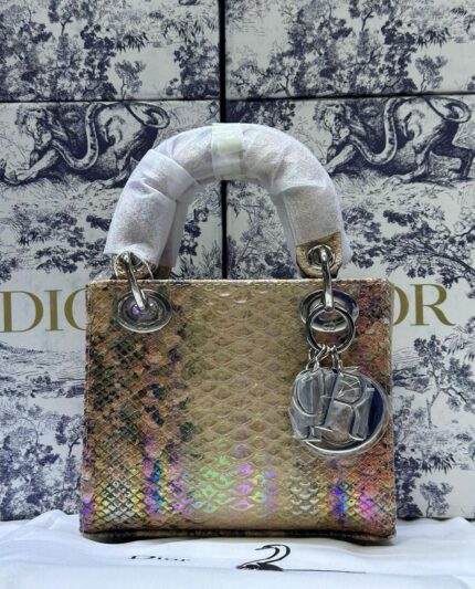 Christian Dior Mini Lady Dior bag in bronze-toned python leather with gold-tone hardware